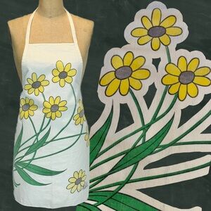 VINTAGE daisy sunflower full apron kitchen chore art studio smock floral flower